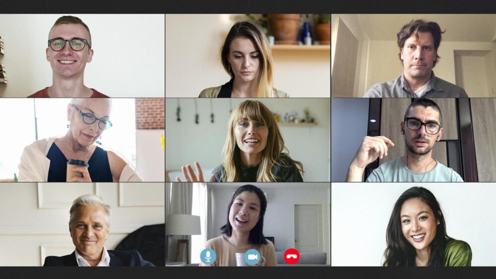 A hybrid team on a video call communicating with clarity and presence.